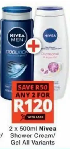 Checkers Nivea Shower Cream/ Gel All Variants offer