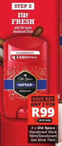 Checkers Old Spice Deodorant Stick/ Deodorant Gel Stick offer