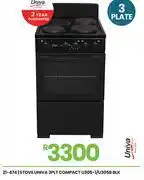 Fair Price Univa 3 Plate Compact BLK Stove U305-1/U305B 21-474 offer