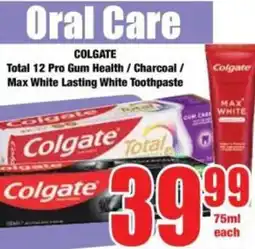 Boxer COLGATE Total 12 Pro Gum Health/ Charcoal/ White Lasting White Toothpaste offer