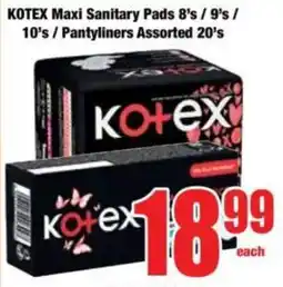 Boxer KOTEX Maxi Sanitary Pads/ Pantyliners Assorted offer
