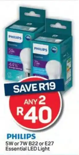 Pick n Pay PHILIPS 5W or 7W B22 or E27 Essential LED Light offer