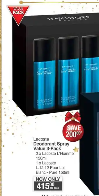 Dis-Chem Lacoste Deodorant Spray Value 3-Pack offer