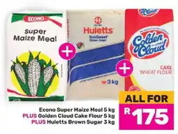 Game Econo Super Maize Meal 5 kg + Golden Cloud Cake Flour 5 kg + Huletts Brown Sugar 3 kg offer