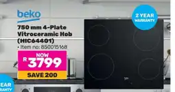 Game Beko 750 mm 4-Plate Vitroceramic Hob (HIC64401) offer