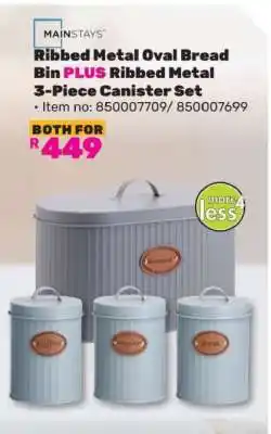 Game Mainstays Ribbed Metal Oval Bread Bin PLUS Ribbed Metal 3-Piece Canister Set offer