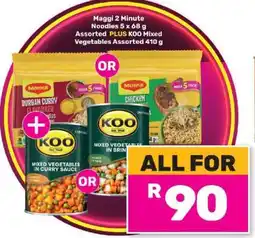 Game Maggi 2 Minute Noodles 5 x 68 g Assorted PLUS KOO Mixed Vegetables Assorted 410 g offer