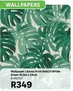 Leroy Merlin Rasch White Green Leaves Print Wall Paper 10.5m x 53cm 81462153 offer