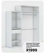 Leroy Merlin Wardrobe With 1 Drawer & 2 Rails, Extendable W120-209 x D40 x H180cm 81493603 offer