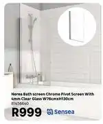 Leroy Merlin Sensea Nerea Bath Screen Chrome Pivot Screen With 4mm Clear Glass W76cmxH130cm 81456640 offer