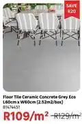 Leroy Merlin Eco Floor Tile Ceramic Concrete Grey L60cm x W60cm (2.52 Sqm/Box) 81474451-Per Sqm offer