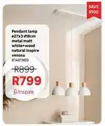 Leroy Merlin Inspire Pendant Lamp E27 x 3 D18cm Metal Matt White + Wood Naturak Venosa 81481969 offer