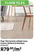 Leroy Merlin Floor Tile Ceramic Lethabo Ivory L43cm x W43cm (2.4 Sqm/Box) 81484007-Per Sqm offer