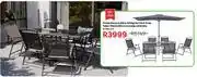 Leroy Merlin Promo Doma 6 Piece Dining Set Dark Grey Table 150cm x 80cm Includes Umbrella 81496320 offer