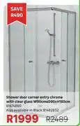 Leroy Merlin Shower Door Corner Entry Chrome With Clear Glass W90cm x D90 x H185cm 81474880 offer