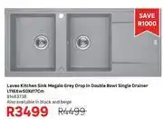 Leroy Merlin Laveo Kitchen Sink Megalo Grey Drop In Dbl Bowl Sgl Drainer L116 x W50 x D17cm 81483738 offer