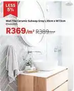 Leroy Merlin Ceramic Subway Grey Wall Tile 81484885 L30cm x W7.5cm-Per m² offer
