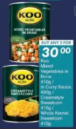 President Hyper Koo Mixed Vegetables in Brine/ in Curry Sauce/ Creamstyle Sweetcorn/ Whole Kernel Sweetcorn offer