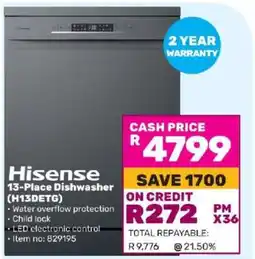 Game Hisense 13 Place Dishwasher H13DETG offer