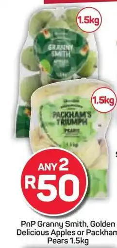 Pick n Pay Hypermarket PnP Granny Smith, Golden Delicious Apples or Packham Pears offer