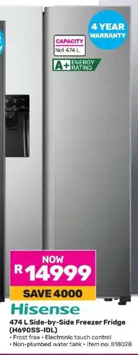 Game Hisense 474 L Side-by-Side Freezer Fridge (H690SS-IDL) offer