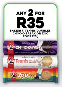 Fresh Stop Bakers tennis doubles, choc-o break or zoo zoos offer
