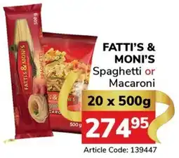 Jumbo FATTI'S & MONI'S Spaghetti or Macaroni offer