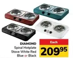 Jumbo DIAMOND Spiral Hotplate Stove White Red Blue or Black offer
