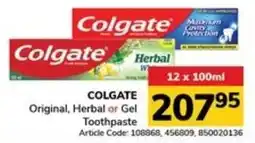 Jumbo COLGATE Original, Herbal or Gel Toothpaste offer