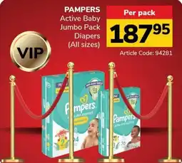 Jumbo PAMPERS Active Baby Jumbo Pack Diapers offer