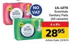 Jumbo LIL-LETS Essentials Sanitary Pads offer