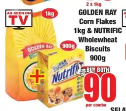 Boxer GOLDEN RAY Corn Flakes 1kg & NUTRIFIC Wholewheat Biscuits 900g offer