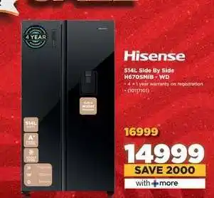 HiFi Corp Hisense 514L Side By Side H670SMIB - WD offer