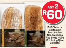 Pick n Pay Hypermarket PnP Ciabatta, Californian Sourdough or San Francisco Rye Bread 400g offer