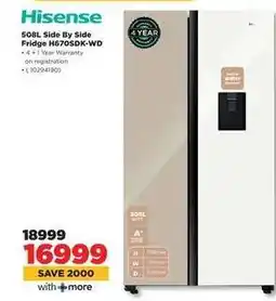 HiFi Corp Hisense 508L Side By Side Fridge H670SDK-WD offer