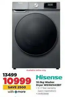 HiFi Corp Hisense 10.5kg Washer Dryer WD3Q1043BT offer