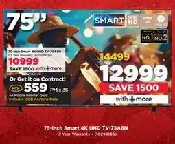 HiFi Corp 75-inch Smart 4K UHD TV-75A6N offer