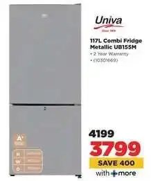 HiFi Corp Univa 117L Combi Fridge Metallic UB155M offer
