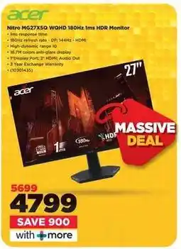 HiFi Corp Acer Nitro MG27X5Q WQHD 180Hz 1ms HDR Monitor offer