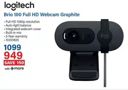 Incredible Connection Logitech Brio 100 Full HD Webcam Graphite offer