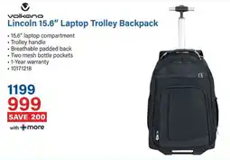 Incredible Connection Volkano Lincoln 15.6" Laptop Trolley Backpack offer
