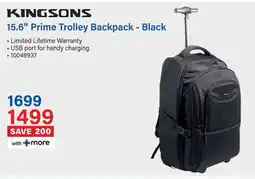 Incredible Connection KINGSONS 15.6" Prime Trolley Backpack - Black offer