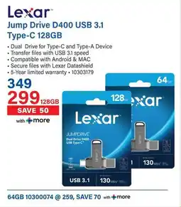 Incredible Connection Lexar Jump Drive D400 USB 3.1 Type-C 128GB offer