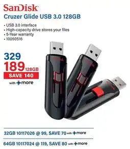 Incredible Connection SanDisk Cruzer Glide USB 3.0 128GB offer