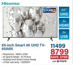 Incredible Connection Hisense 65-inch Smart 4K UHD TV-65A6N offer