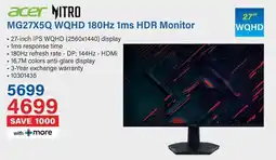 Incredible Connection Acer MG27X5Q WQHD 180Hz 1ms HDR Monitor offer