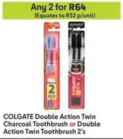 Makro COLGATE Double Action Twin Charcoal Toothbrush or Double Action Twin Toothbrush offer