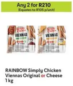 Makro RAINBOW Simply Chicken Viennas Original or Cheese offer