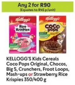 Makro KELLOGG'S Kids Cereals Coco Pops Original, Chocos, Big 5, Crunchers, Froot Loops, Mash-ups or Strawberry Rice Krispies offer