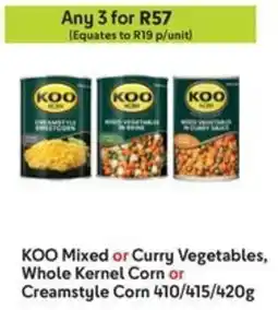Makro KOO Mixed or Curry Vegetables, Whole Kernel Corn or Creamstyle Corn offer
